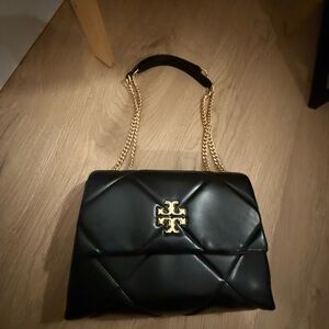 Tory Burch Black Quilted Shoulder Bag with Gold Chain
